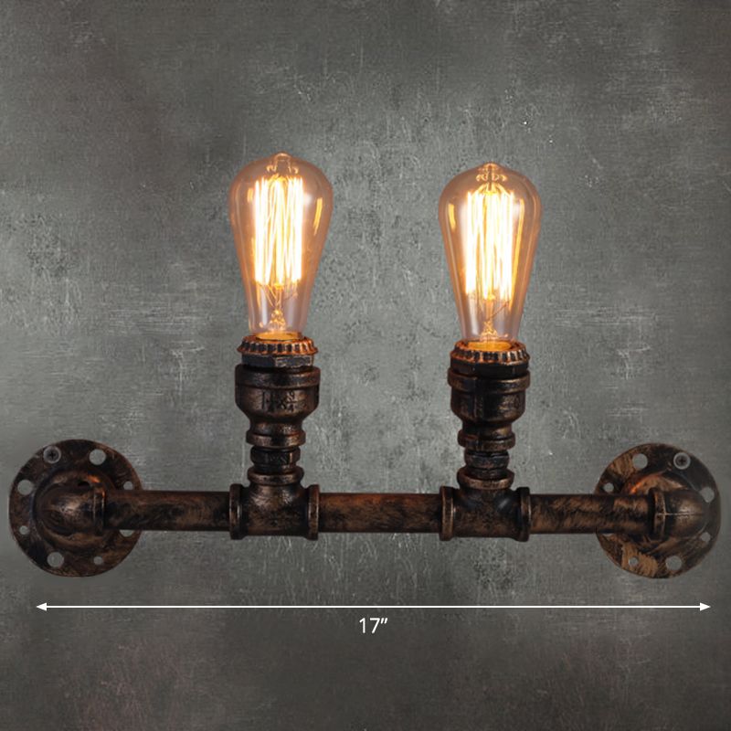 Plumbing Pipe Restaurant Wall Lamp Rustic Iron 2 Bulbs Bronze Wall Lighting Fixture