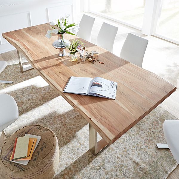 Table moderne en bois massif pour restaurant Table à manger rectangulaire avec double piédestal