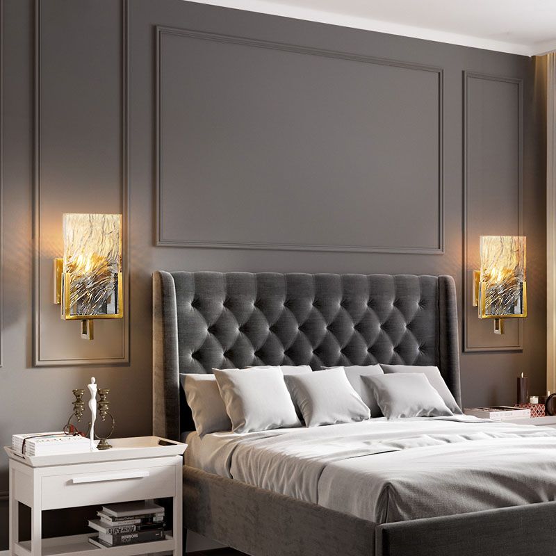 1 Lichtgold zeitgenössische Wandbeleuchtung Kristallquadrat-Wandbeleuchtung für Schlafzimmer