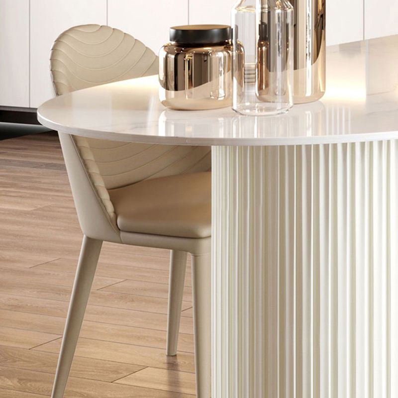 Free Form Stone Dining Table Iron Double Pedestal Table in White