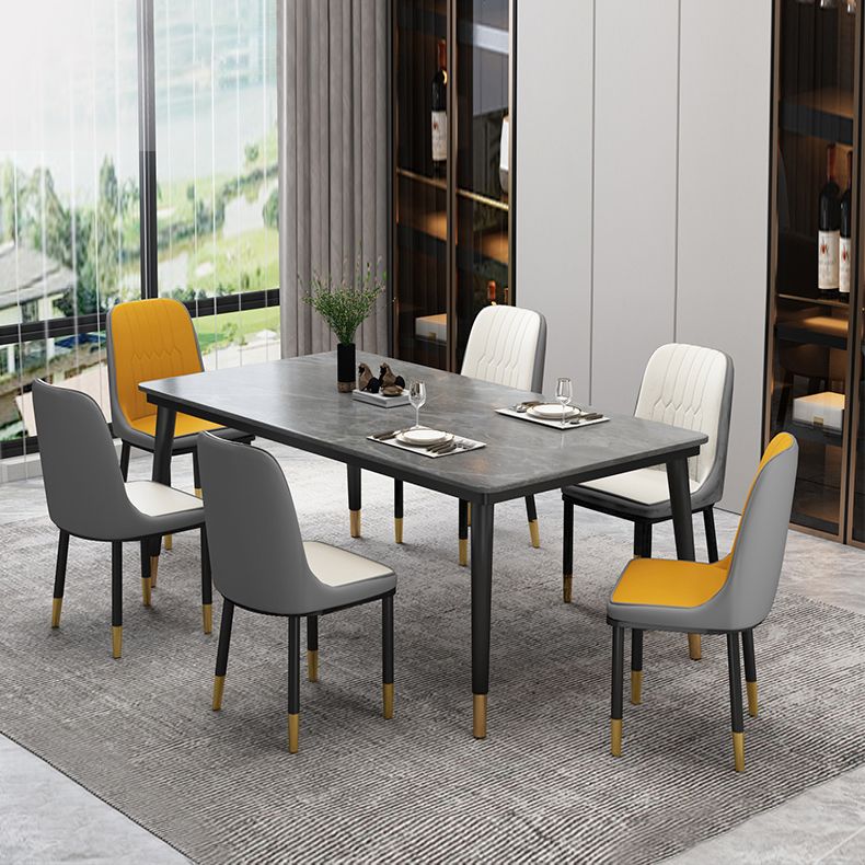 Traditional Luxury Rectangle Dining Room Table Sintered Stone Table with 4 Black Legs