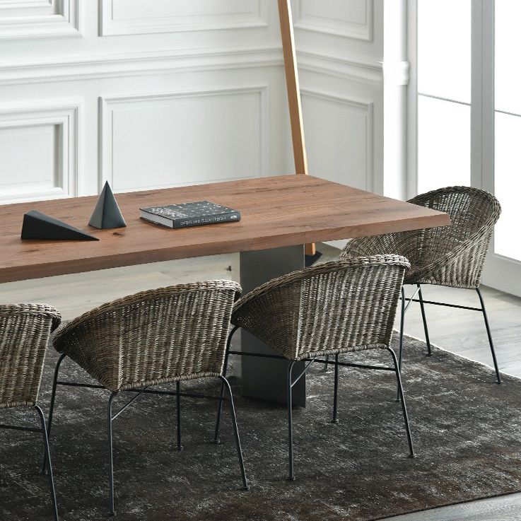 Solid Wood Brown Tone Dining Table Glam Style Double Pedestal Table for Dining Room