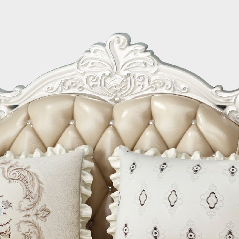 Tufted Scroll Arm Chesterfield Sofa and Chaise Genuine Leather Sofa with Pillows