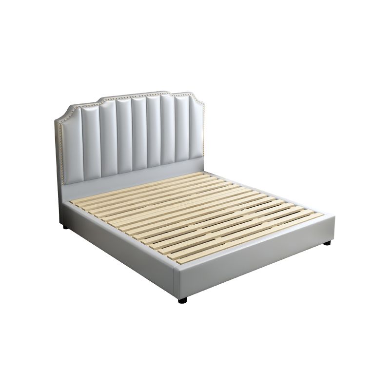 Glam Wood Standard Bed Genuine Leather Bed Frame with Headboard for Bedroom