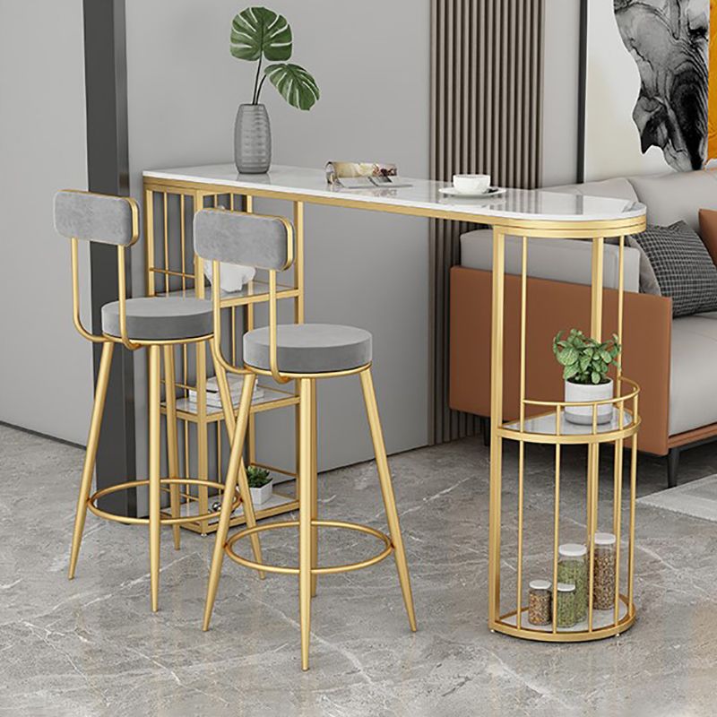Stone Bar Dining Table Glam Bar Table with Double Pedestal for Dining Room