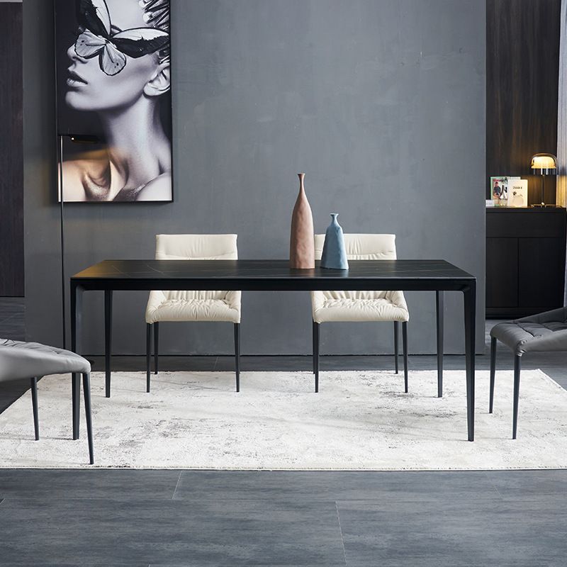 Metal Modern Rectangle Table Sintered Stone Table with 4 Legs