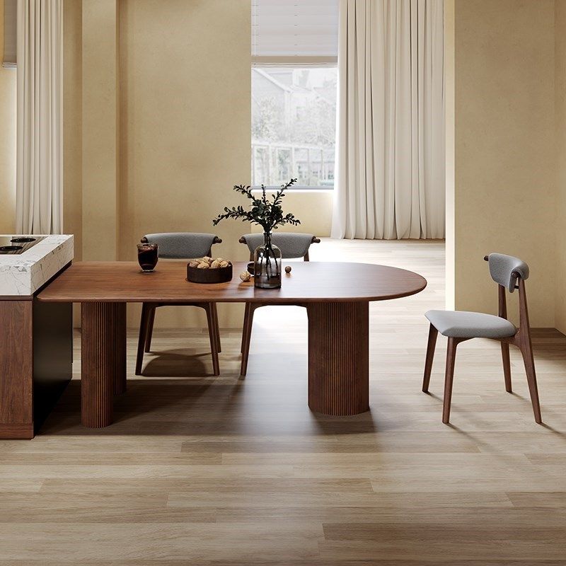 Modern Wood Top Oval Dinette Table Wood Base Dining Table for Living Room