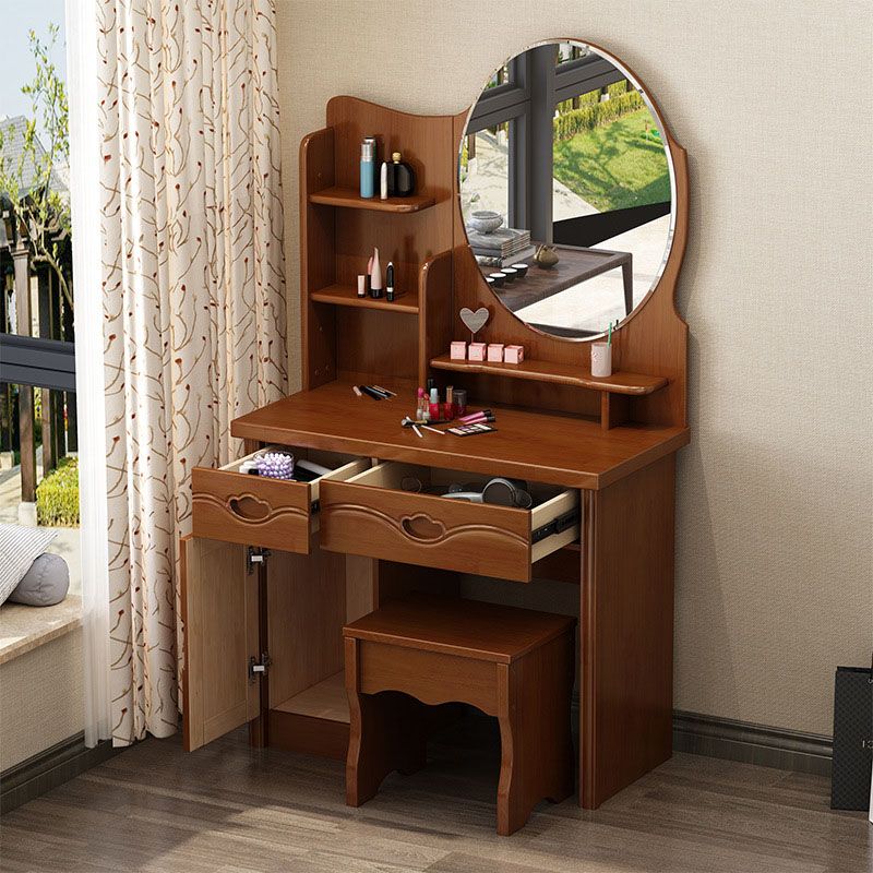 Make-up Vanity Standing Solid Wood Double Drawers Traditional