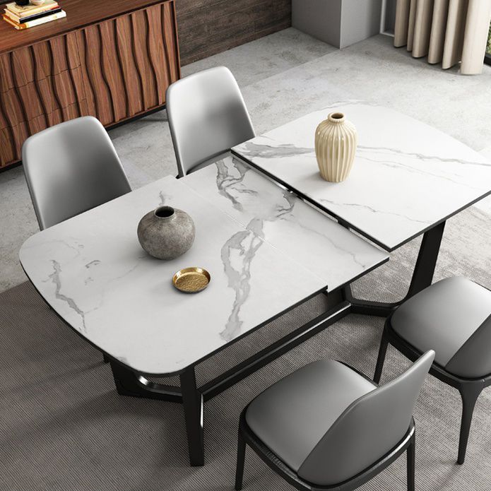 Modern 1/3/4/5 Pieces Scalable Dinette Set with Sintered Stone Black Wood Dining Table Set