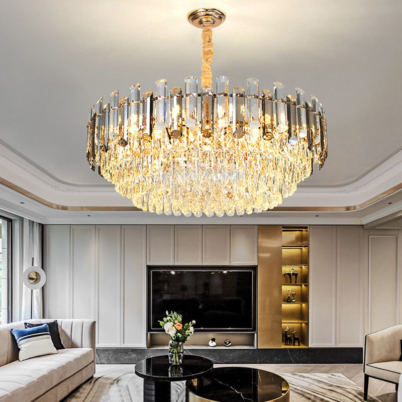 Round Shade Chandelier Lighting Modern Crystal Pendant Light in Clear for Dining Room