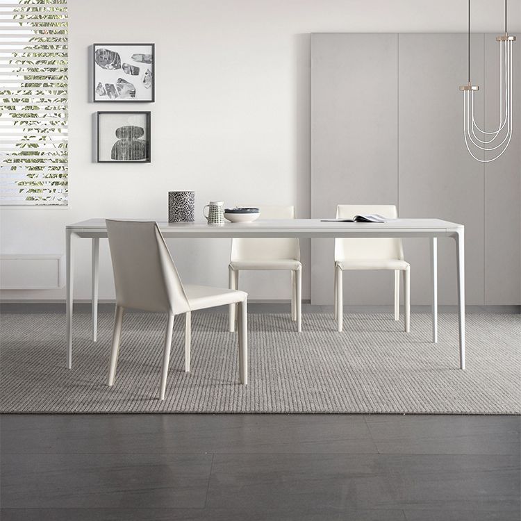 Rectangle Dining Table White Stone Top Table with 4 Legs Base