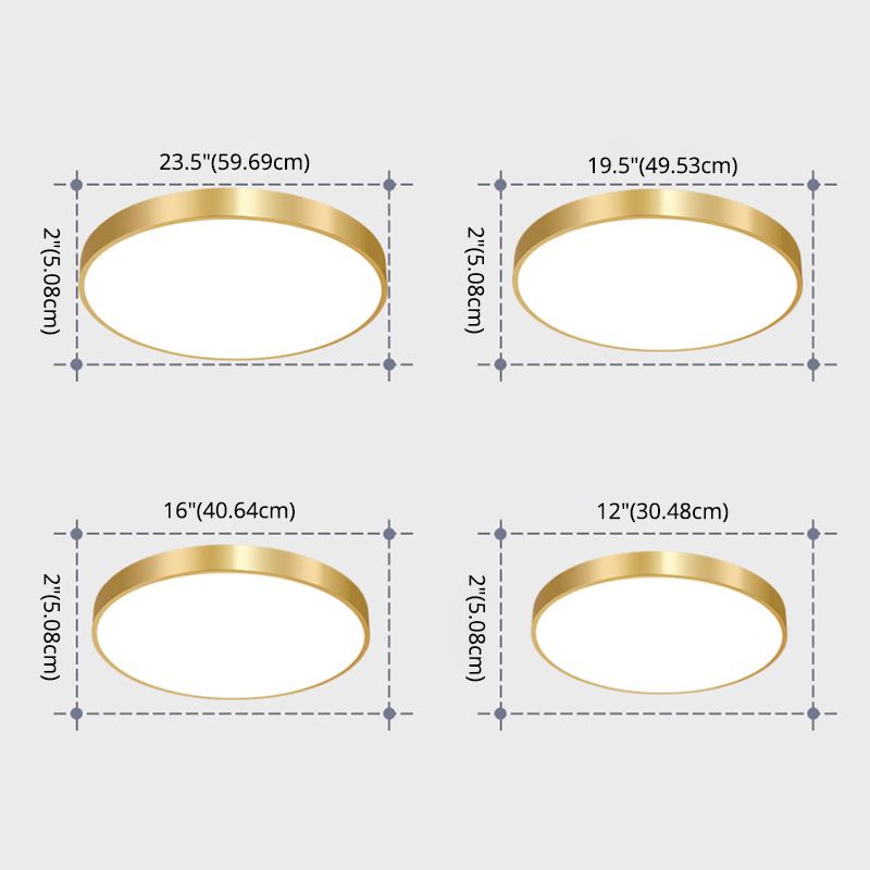 Gold Drum Metal Flush Mount Ceiling Lighting Modern Minimalist Style LED Living Room Flush Lamp