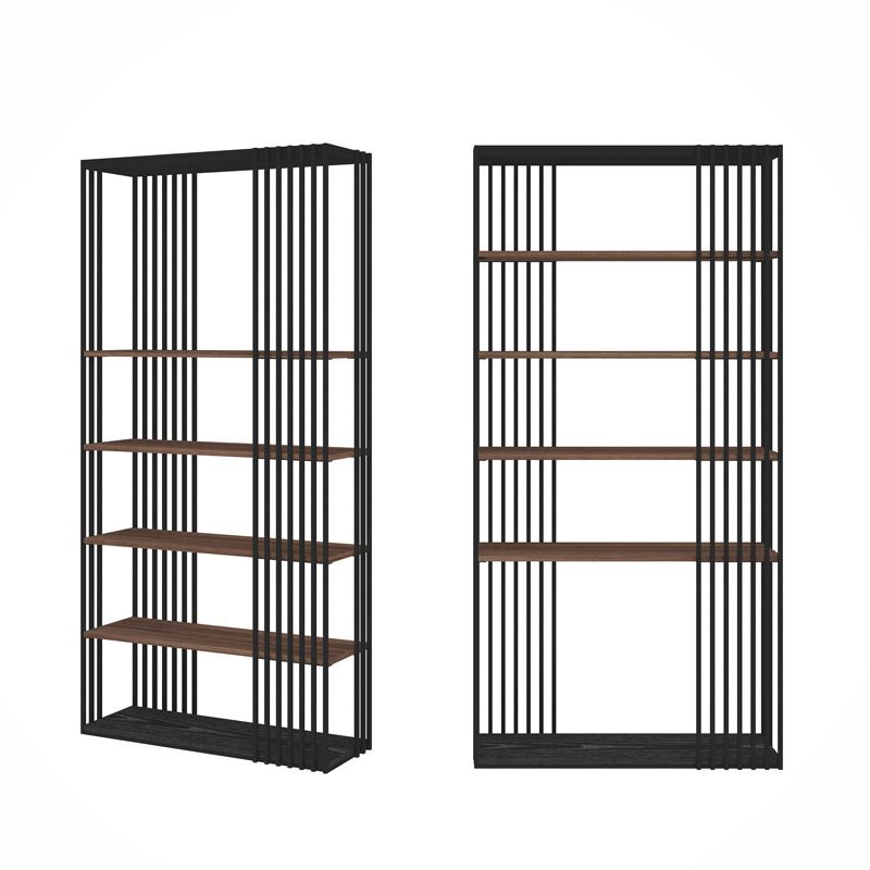 Contemporary Metal and Wooden Shelf Open Shelf Bookcase with Shelves