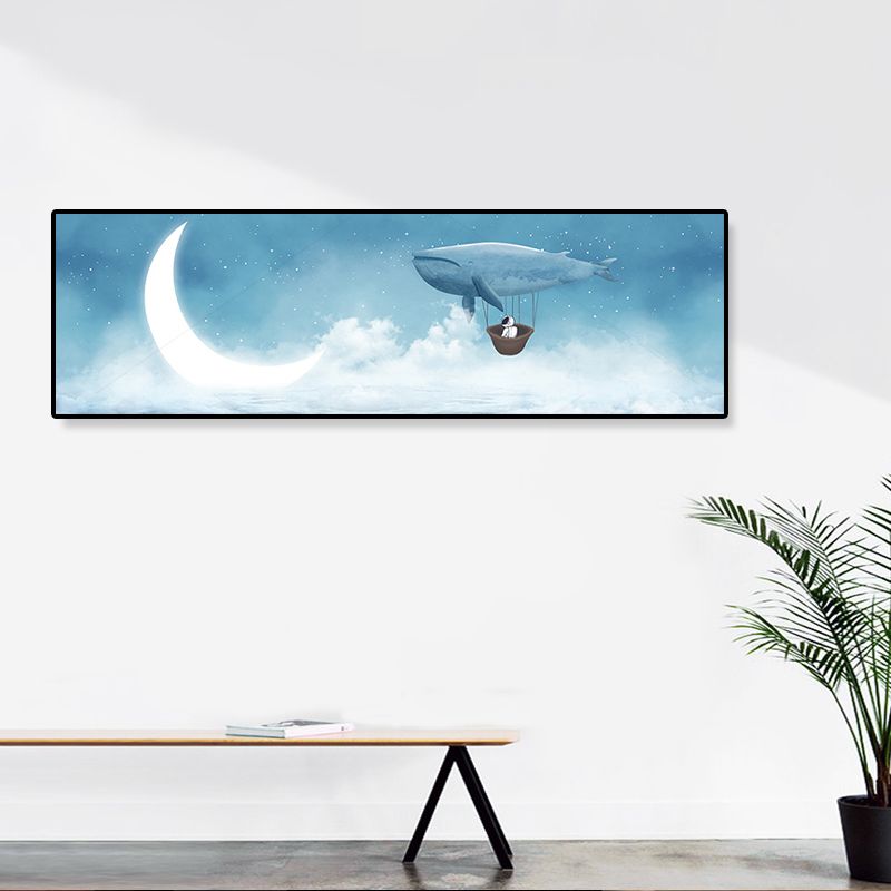 Soft Color Illustrated Whale Wrapped Canvas Textured Children's Art Living Room Wall Decor