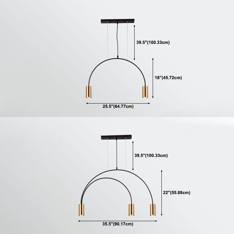 Modern Kitchen Island Lighting Cylinder Island Light Metal Island Lamps in Black and Gold