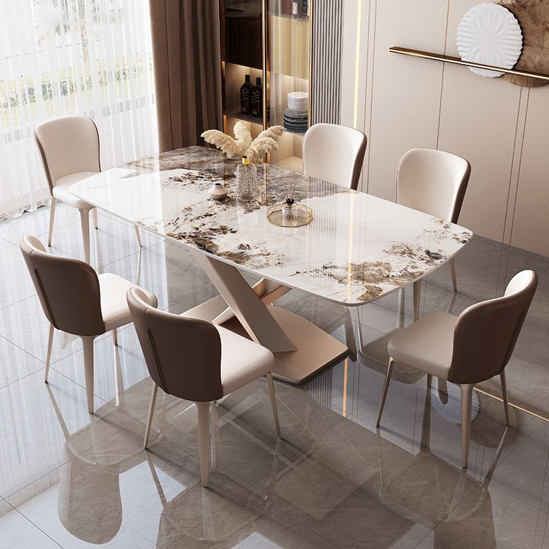 Modern Rectangle Dinette Set 1/2/5/7 Pieces White Sintered Stone Top Dining Table Set
