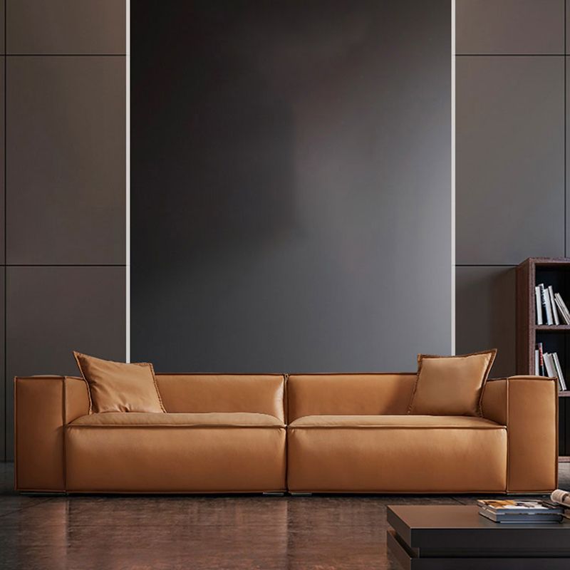 Modern Square Arm Sectionals Sofa, Genuine Leather Sectional Couch