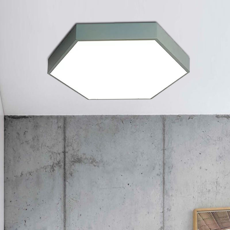 Modern Led Flush Mount with Metal Shade Gray/Yellow/Blue Hexagon Flush Mount Fixture in White/Warm Light, 16"/19.5"/23.5" Wide