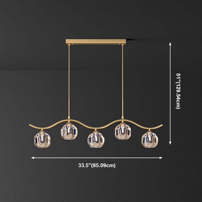 Contemporary Sphere Island Light Fixtures Crystal Pendant Lights in Gold