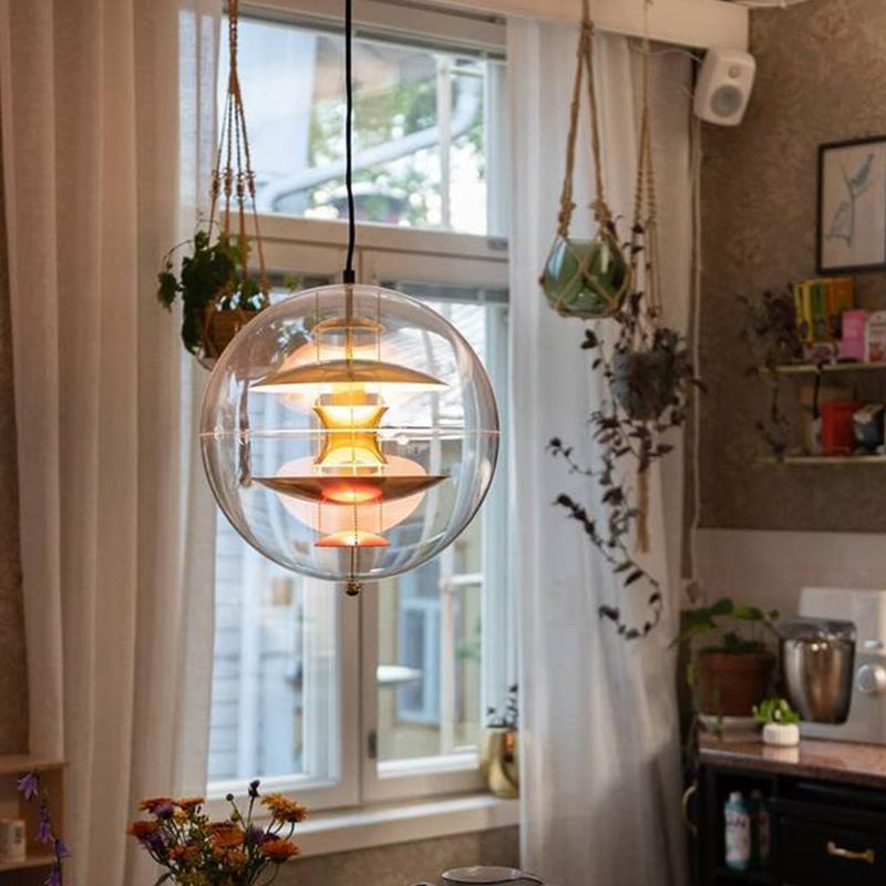 Global Ceiling Pendant Modernity Clear Glass 1 Light Down Lighting with Inner Layered Shade