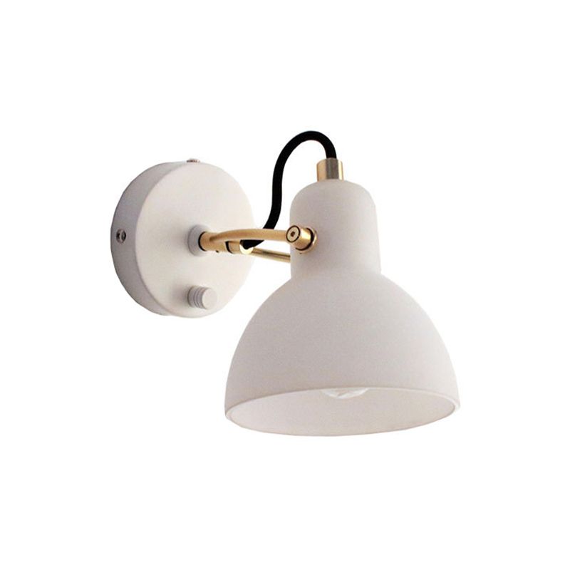White Glass Domed Wall Lamp Contemporary 1 Bulb Sconce Light Fixture with Adjustable Metal Arm