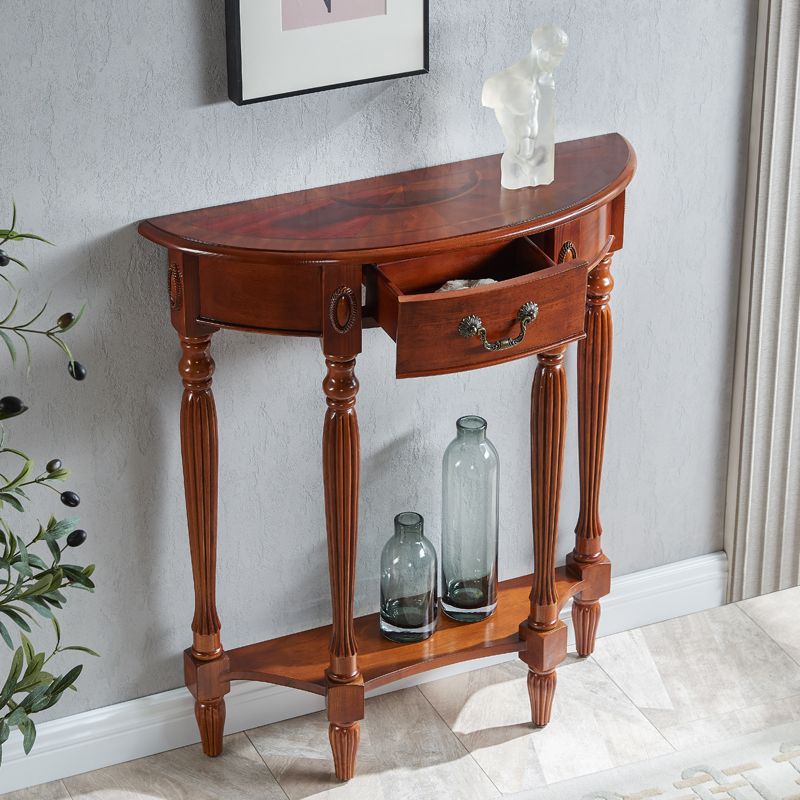 Victorian Brown End Table Half Moon Sofa Console Table for Hall
