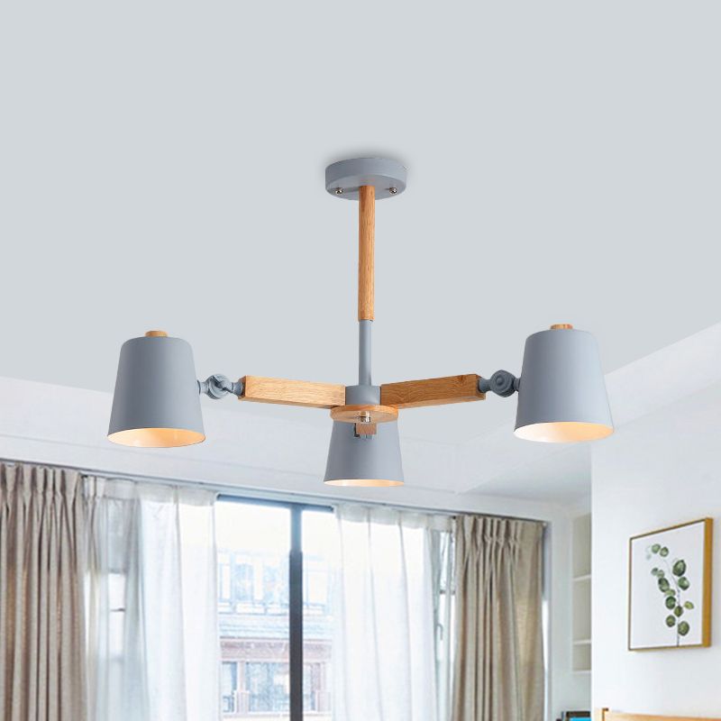 Colie Shade Office Chandelier Métal et bois Nordic Style Monochrome Green / Gris / Pendant blanc