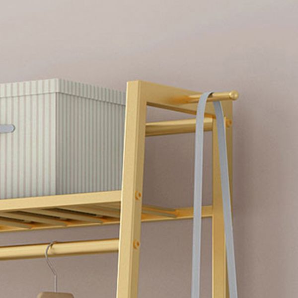 Glam Metal Hall Stand Hanging Rail Storage Shelving and 2 Hooks Coat Hanger