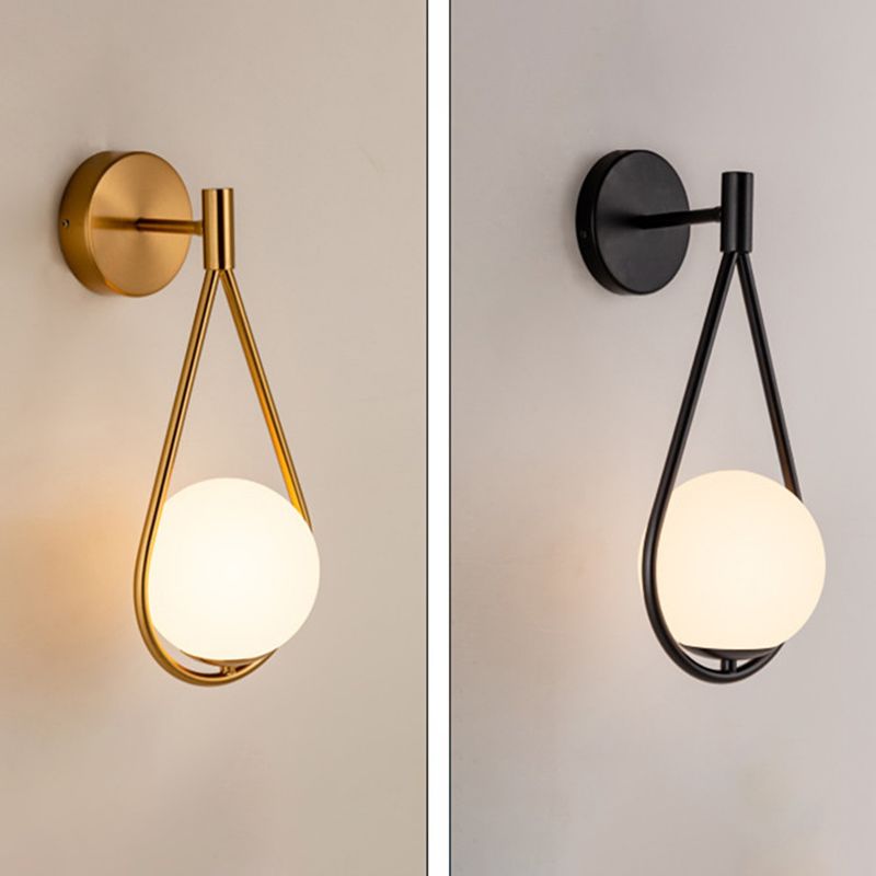 White Glass Globe Wall Light 1 Light Modern Minimalist Sconce Light for Study Living Room
