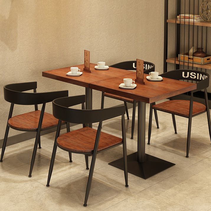 Solid Wood Industrial Dining Table Brown Square Table with Metal Base for Dinning Room