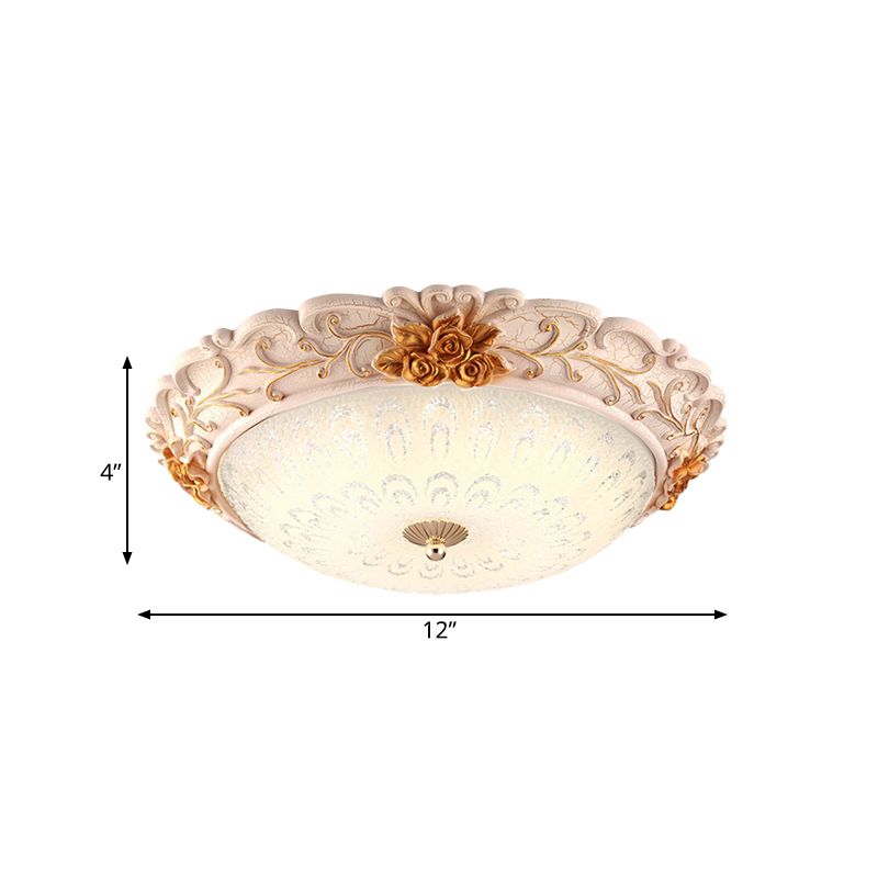 Gold LED Flush Mounted Light Country Style Korea Seeded Glass Carved Flower Flush Lamp, 12"/16" Wide