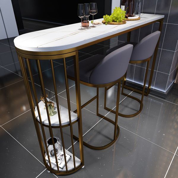 Stone Top Irregular Bar Table Traditional Luxury Bistro Table with Double Pedestal