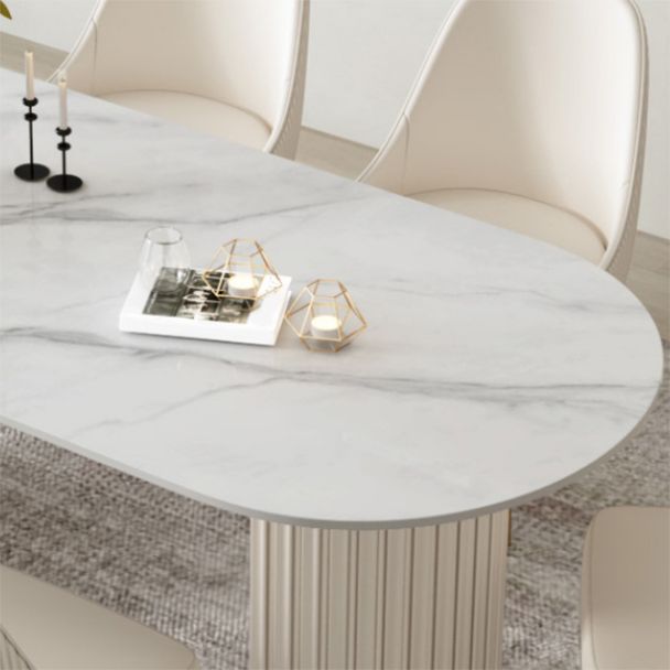 Glam White Sintered Stone Dining Table Set Oval 1/2/5/7 Pieces Dining Set for Home Use