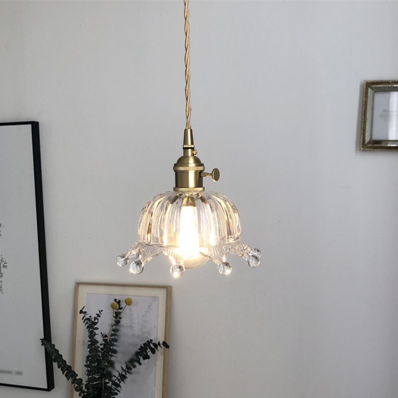 Illuminazione a sospensione a cupola in vetro trasparente con design a corona moderno 1 ottone leggero giù mini lampada sospesa per il passaggio