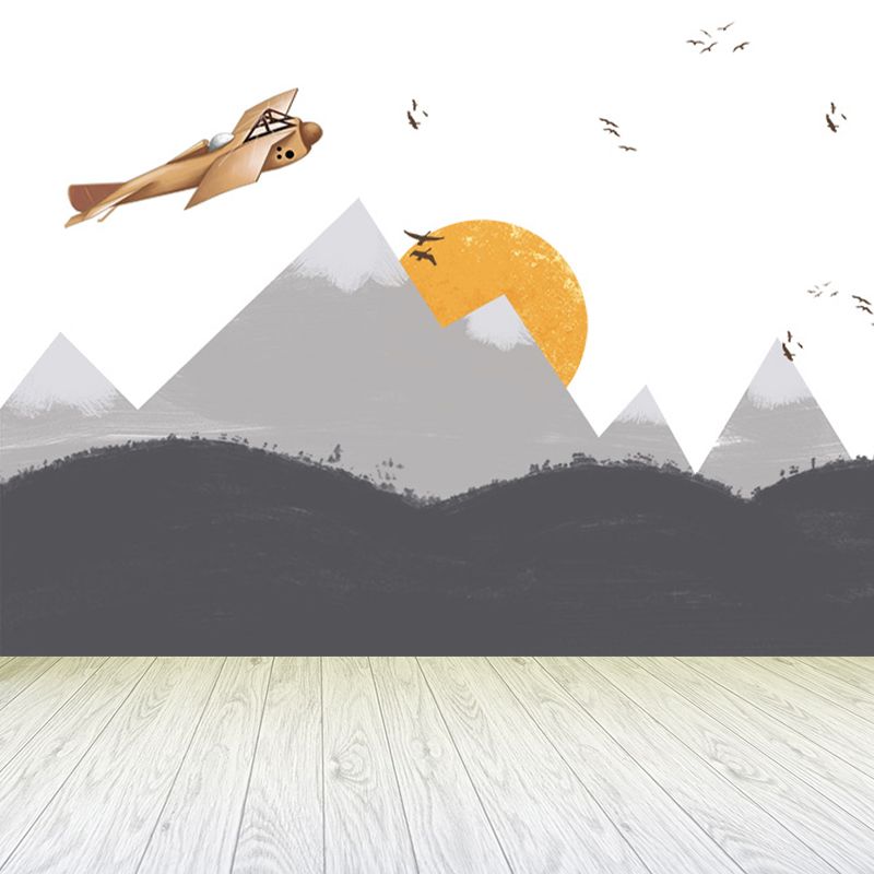 Gray Sun and Hills Mural Wallpaper for Decoration Children's Art Kids Room Wall Covering