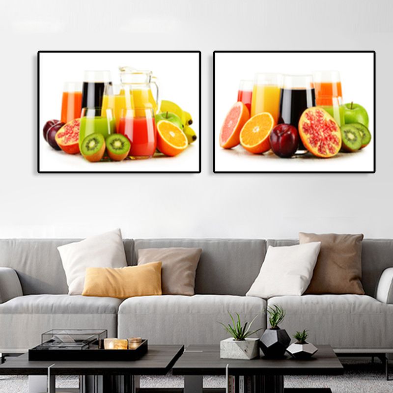 Bright Fruit Juice Canvas Art Textured Modernism Dining Room Wall Decor, Set of 2