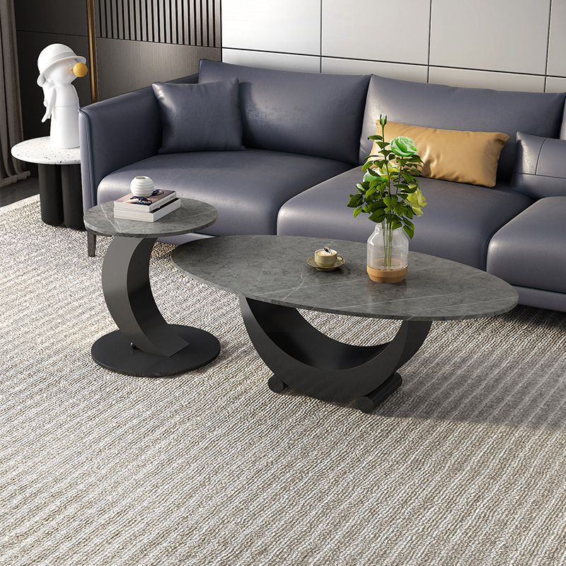 2 Piece Nesting Tables Oval Minimalist Modern Coffee Table Set
