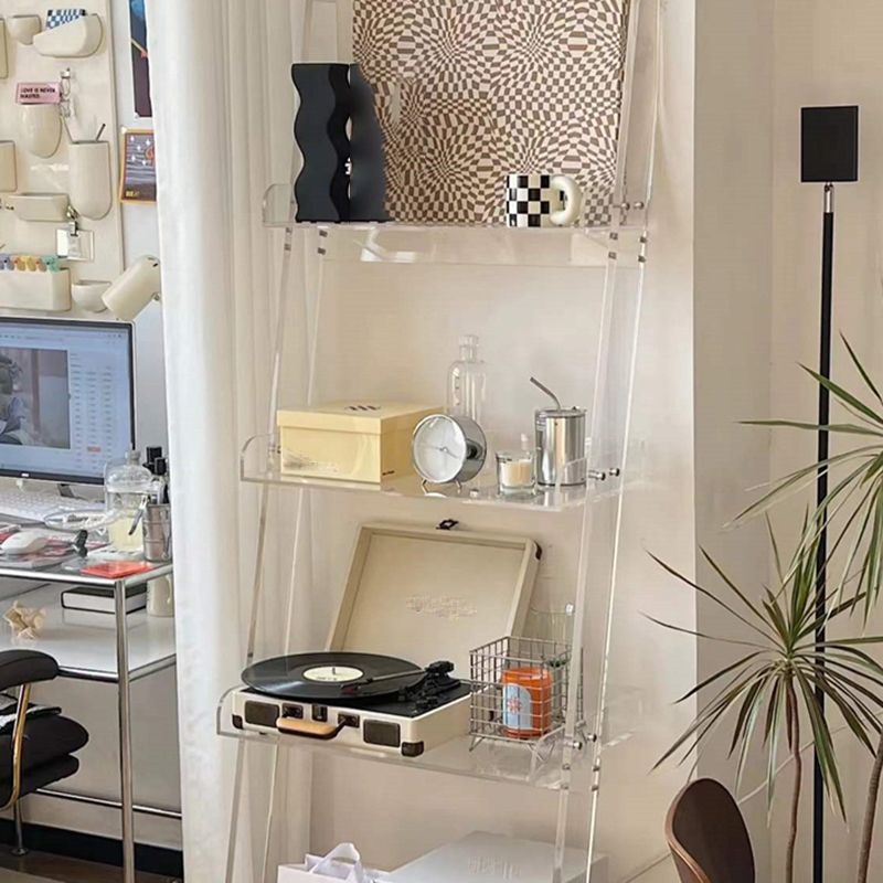 Contemporary Open Back Ladder Bookshelf Acrylic Bookcase with Shelves