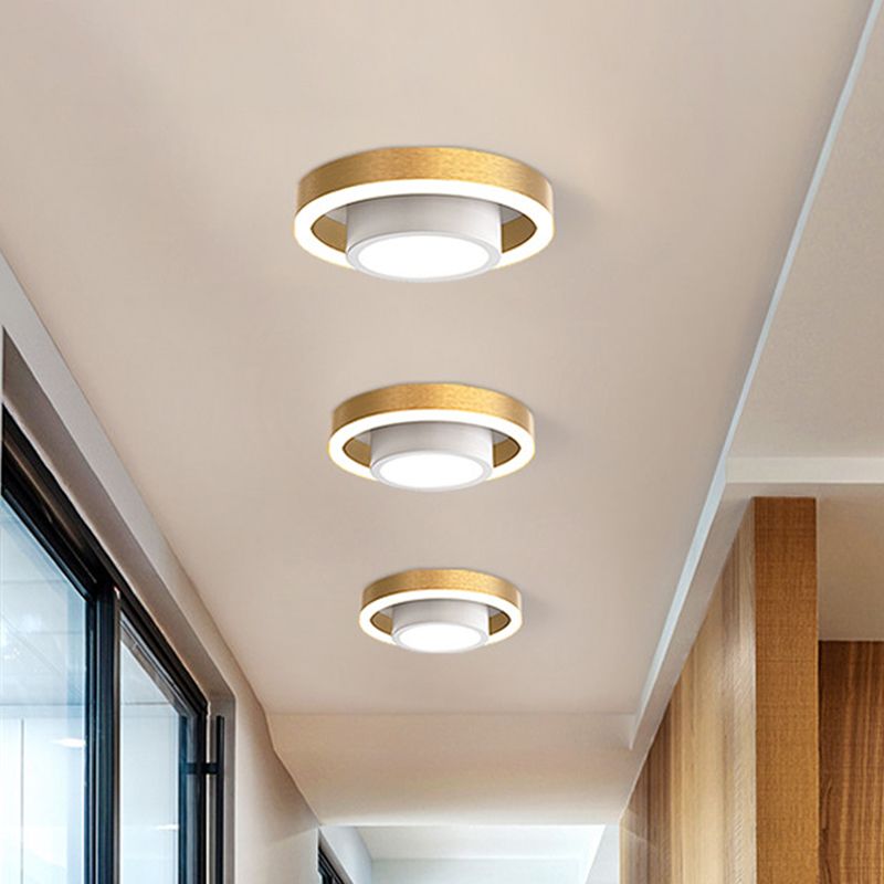 Double cerceau petit plafond acrylique affleurant nordique noir/café/or LED éclairage encastré pour couloir