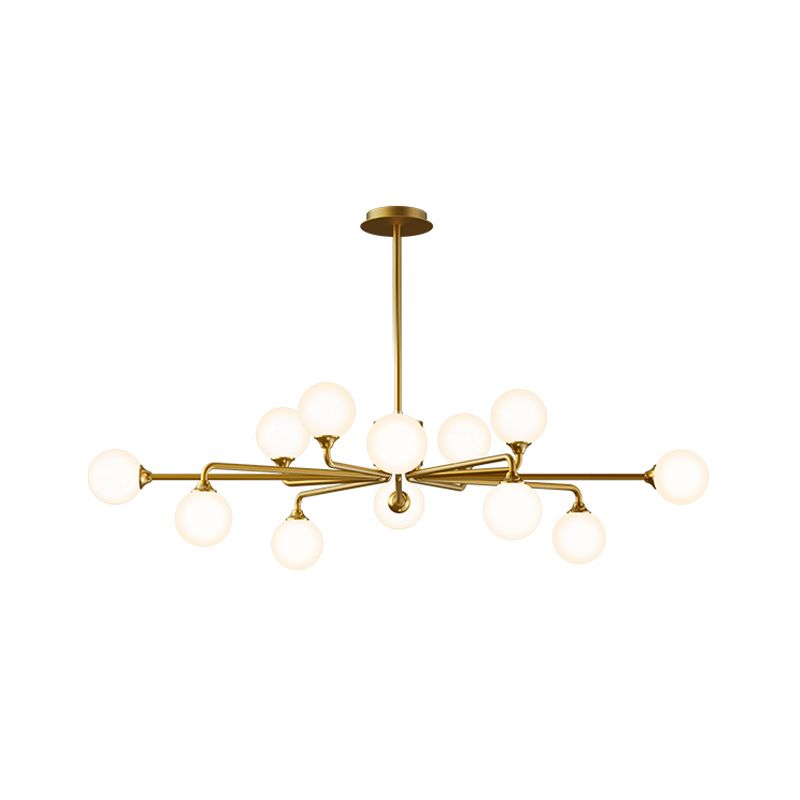 Postmodern Sputnik Island Lighting Metal 6/9/12 Heads Living Room Ceiling Pendant in Gold with Ball White Glass Shade