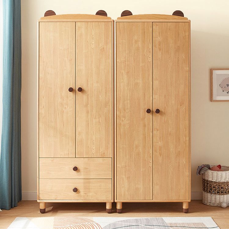 Bear Hanging Clothes Rack Brown Solid Wood Dress Up Unit with Doors