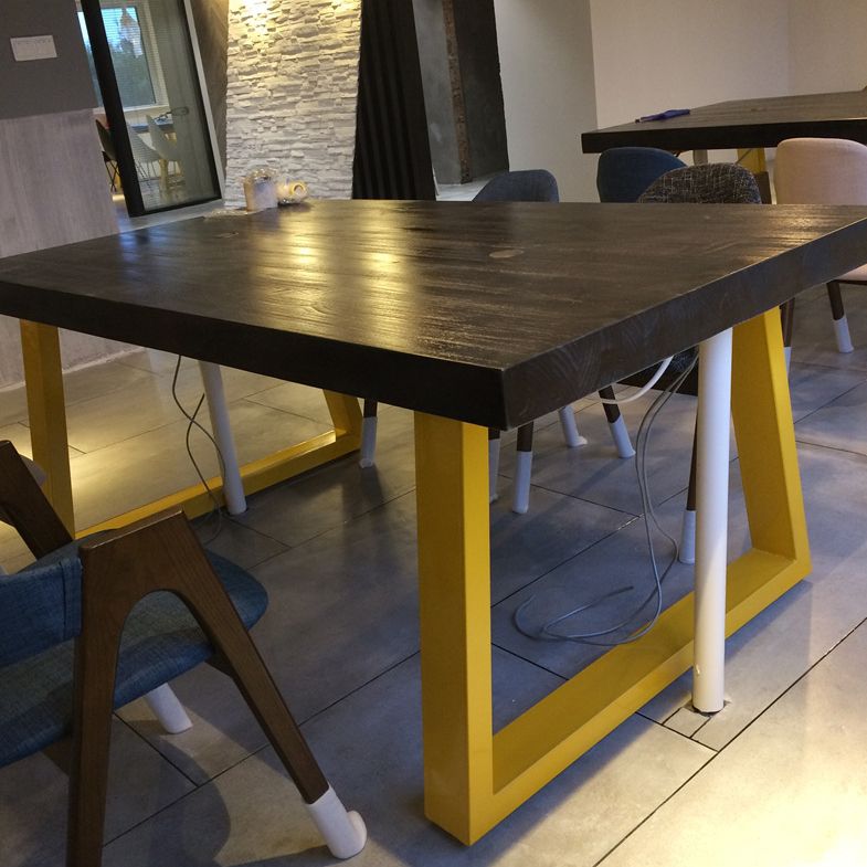 Metal Industrial Rectangle Indoor Table Pine Wood Top Table with Sled Base