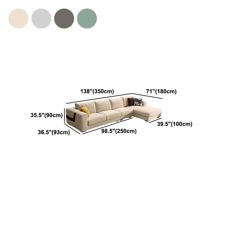 Modern Cotton Stationary Sofa 4-seat Square Arm Sofa & Chaise