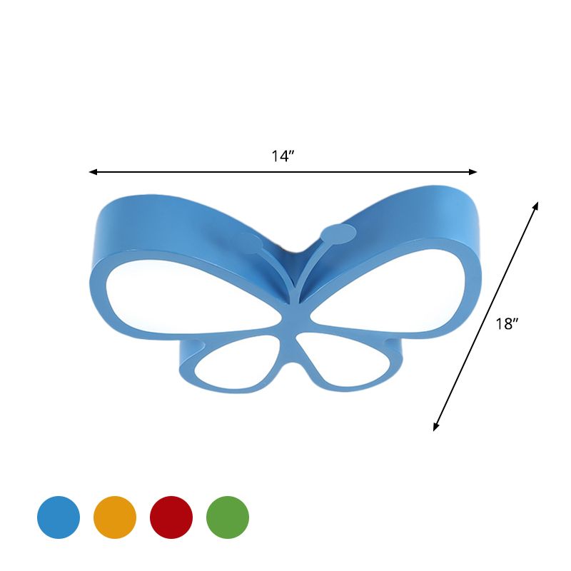 Butterfly Metallic LED Flush Light Fixture Children Red/Yellow/Blue Flushmount Ceiling Lamp with Acrylic Shade