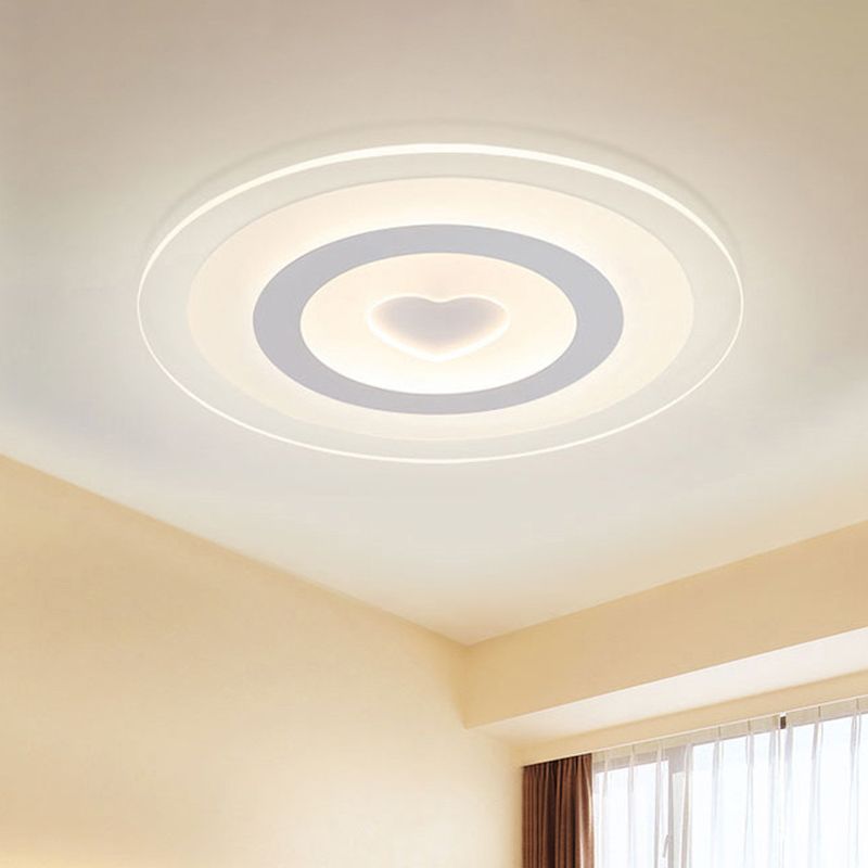Modern Heart Design Ceiling Lamp Ultrathin Acrylic LED White Flush Mount in Warm/White/Inner Warm Outer White Light