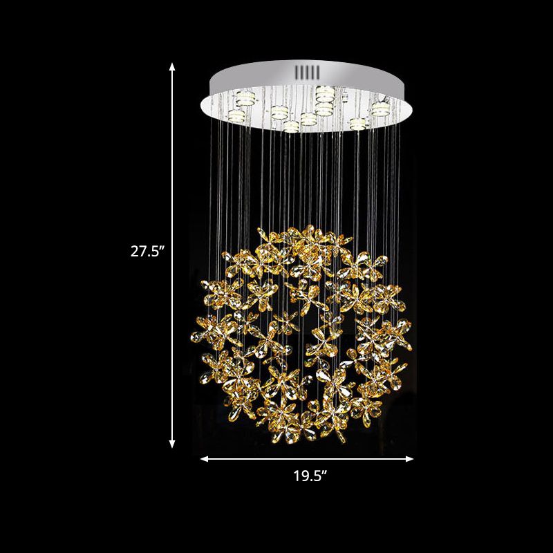 Kugel-Deckenleuchte, moderner klarer Kristall, 16"/19,5" B, 9 Lichter, Esszimmer-Einbauleuchte in Nickel