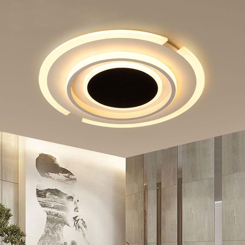 Folding Circle Flush Light Fixture Contemporary Acrylic 16.5"/20.5" Wide LED Bedroom Flush Mount Lamp in Black and White