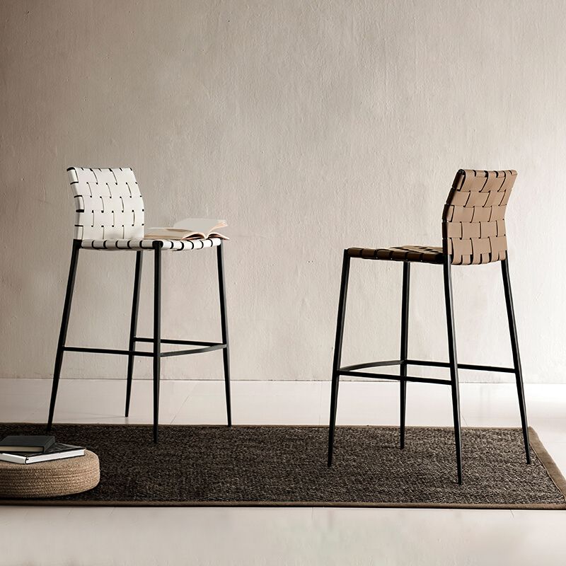 Modern Style Bar Stool Leather Backrest Counter Stool with Metal Legs