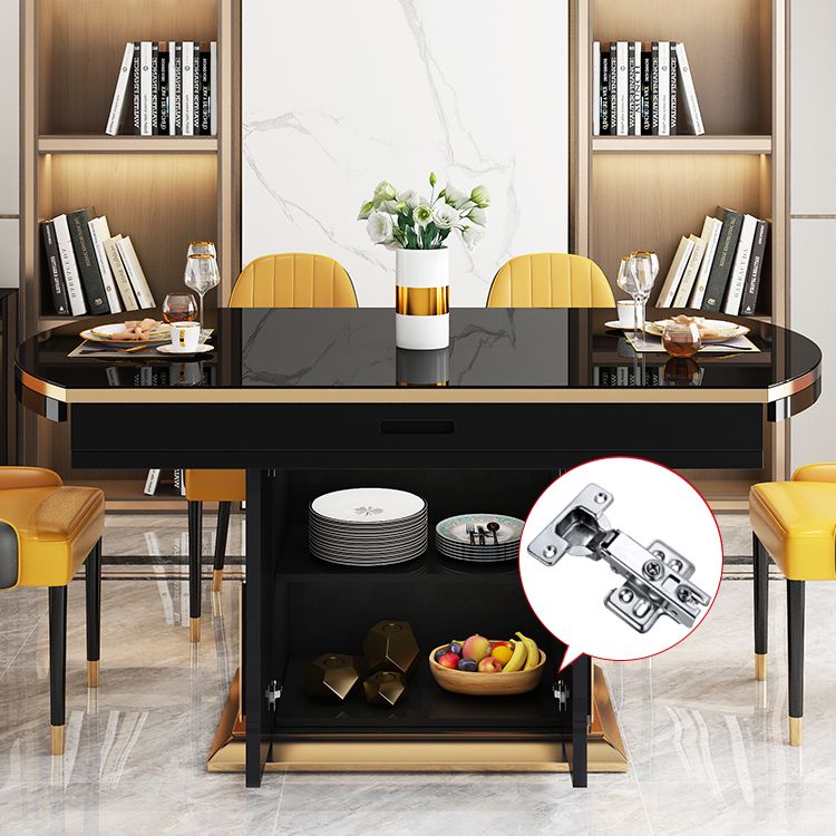 Modern Collapsible Tempered Glass Desktop Dining Table with Lockers for Dining Room