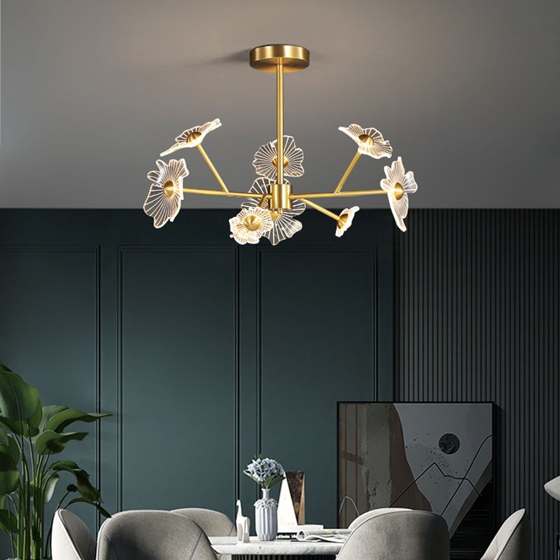 Flower Shape Chandelier Lamp Modern Multi Light LED Hanging Light with Brass for Bedroom